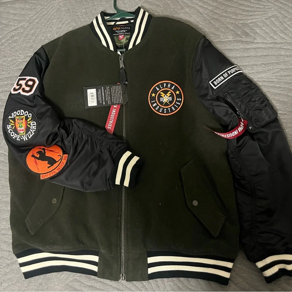 Alpha Industries Olive and Black Varsity Jacket - Picture 1 of 8